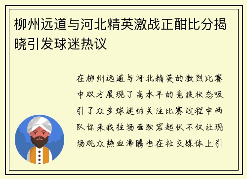 柳州远道与河北精英激战正酣比分揭晓引发球迷热议