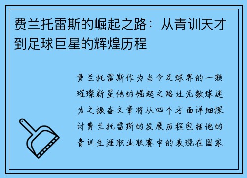 费兰托雷斯的崛起之路：从青训天才到足球巨星的辉煌历程